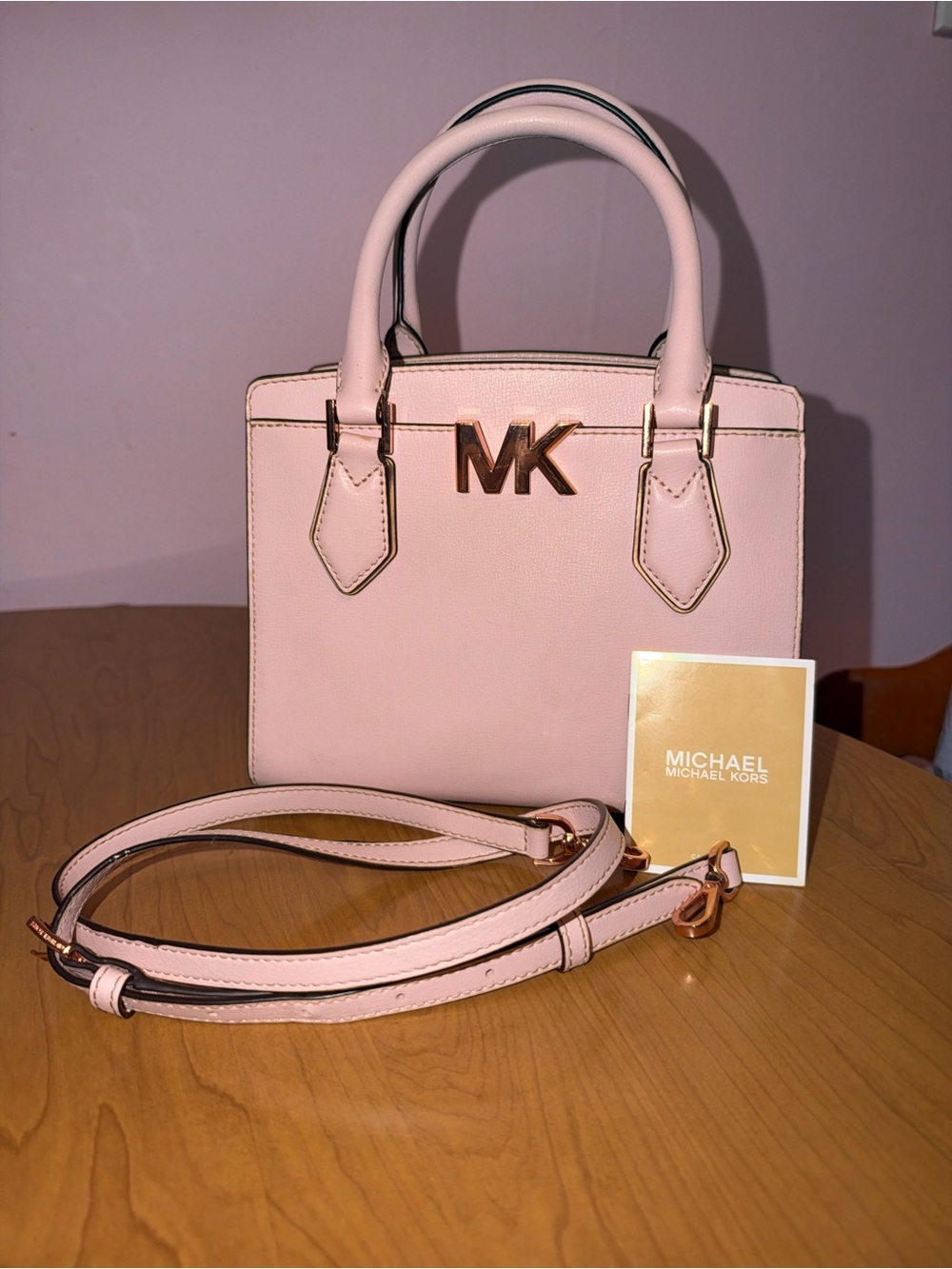 Small Michael Kors Blush Pink Leather Top-Handle Satchel with Rose Gold Hardware